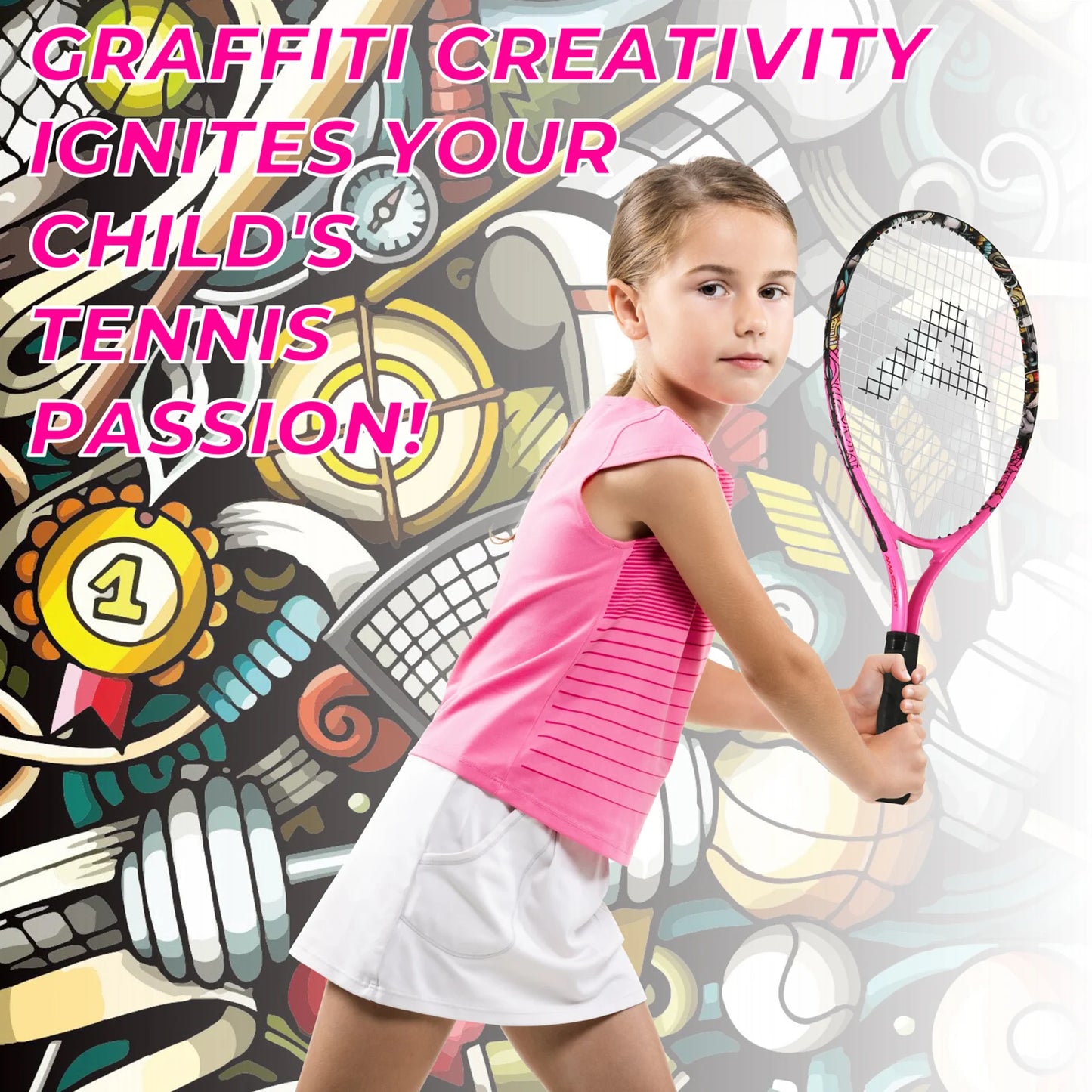 Tennis Rackets for Kids Toddlers 17'' with Cover Bag for Girl and Boy Tennis Racquet, AMASPORT