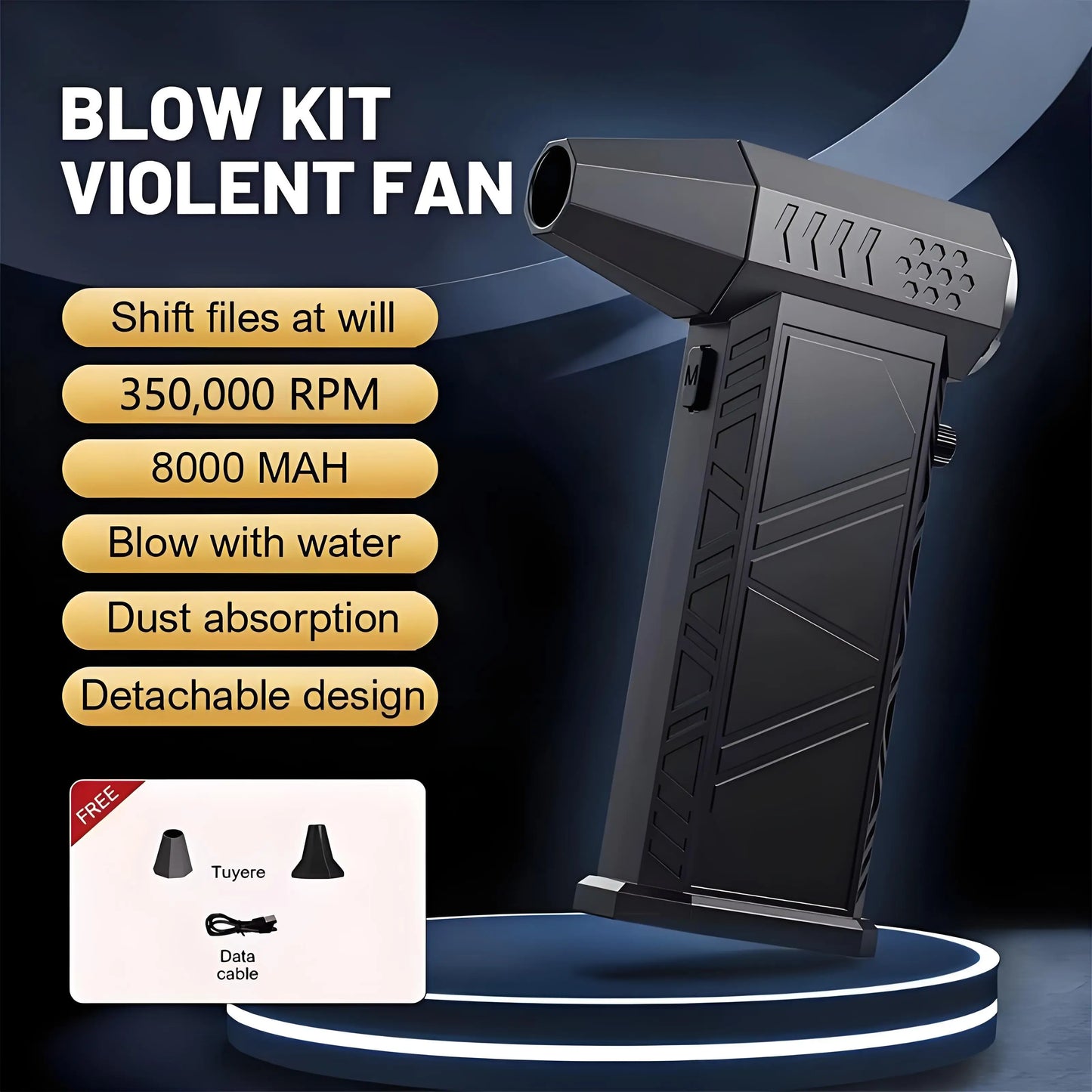 Violent Fan 350,000RPM Powerful Air Blower Vacuum Dust Cleaner Rechargeable Strong Winds 58m/s Brushless Turbo Jet Blower Dryer