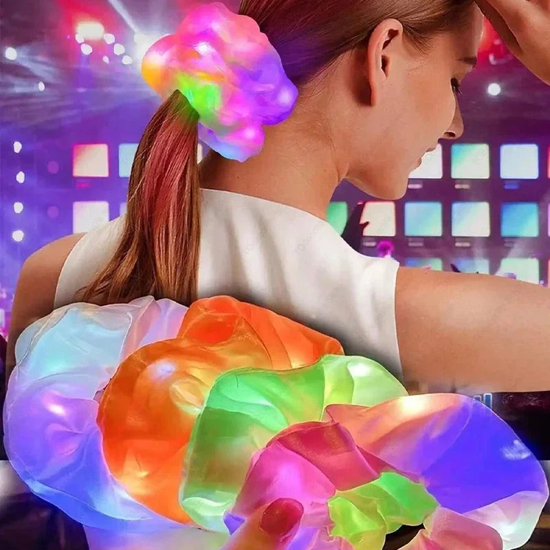 LED Luminous Scrunchies Hairband Women Glowing Elastic Hair Tie Hair Rope Girl Glow in the Dark Party Supplies Hair Accessory