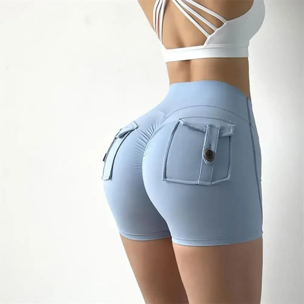 Summer Peach Butt Fitness Exercise Shorts, Three-Quarter Pants, Cargo Air Dry Pocket Yoga Tight Pants, Lift the hips Women's Shorts