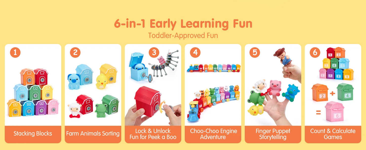 Montessori Train/Surprise Party Gift Set: Toddler Learning Toys, Counting & Sorting Toys, Fine Motor Finger Puppet Games for Kids