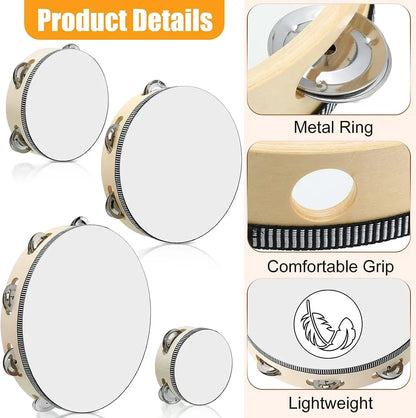 1Pc Wooden Tambourine 4/6/8/10-Inch Beige Rim with Metal Jingles Musical Educational Percussion Instrument for Concert Church Pa