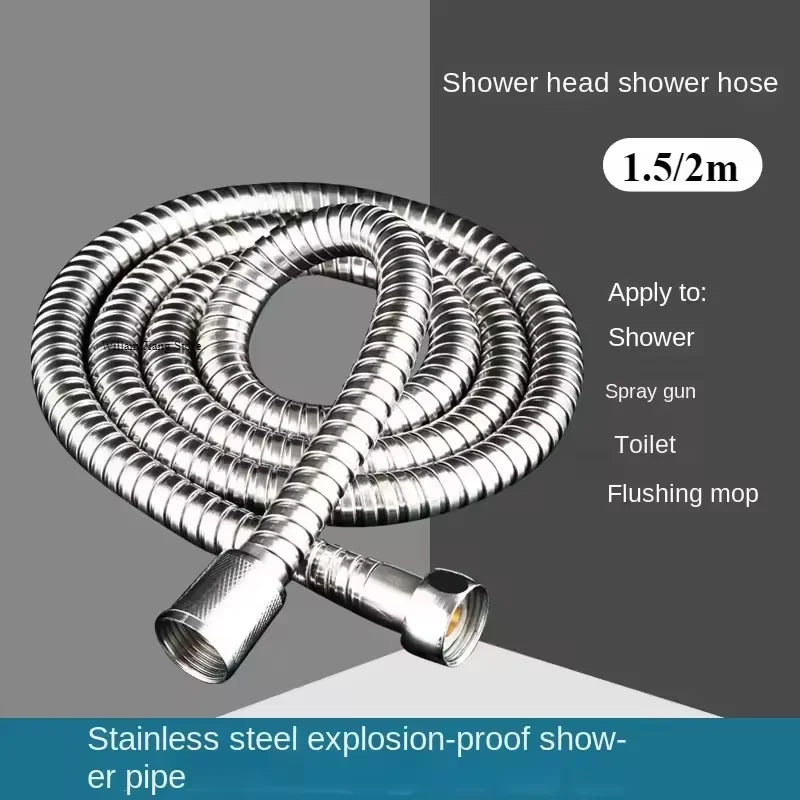 SUS 304 1.5/2M, Black/silver Flexible Shower Hose, Long Bathroom Shower Pipe Extension, Water Pipe Pull Pipe Bathroom Accessories