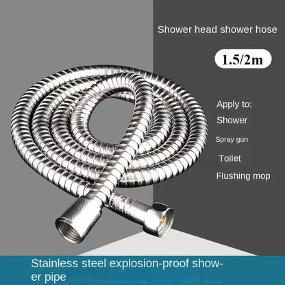 SUS 304 1.5/2M, Black/silver Flexible Shower Hose, Long Bathroom Shower Pipe Extension, Water Pipe Pull Pipe Bathroom Accessories