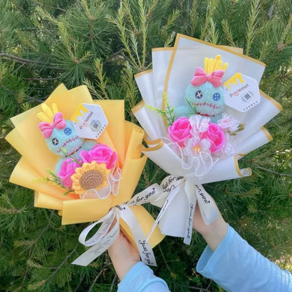 Auténticas muñecas de peluche Amine Stitch con girasoles, rosas, ramos creativos, regalos para Navidad, cumpleaños, graduación y San Valentín