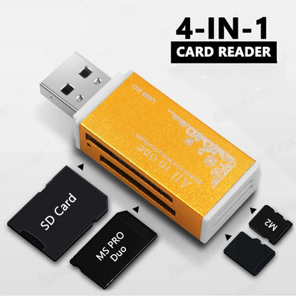 Card Reader 4 Ports, USB2.0 Memory SD TF Card SDHC MMC/RS MMC TF MS/MS PRO/MS DUO M2 Adapter for Laptop Desktop, PC Accessories