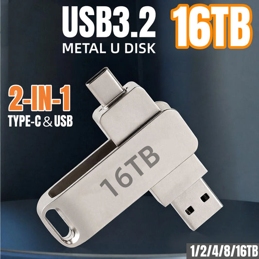 16TB USB3.2 Flash Drives High Speed Transfer Metal Pendrive Memory Card Pendrive Flash Disk Memoria Waterproof Stick NEW