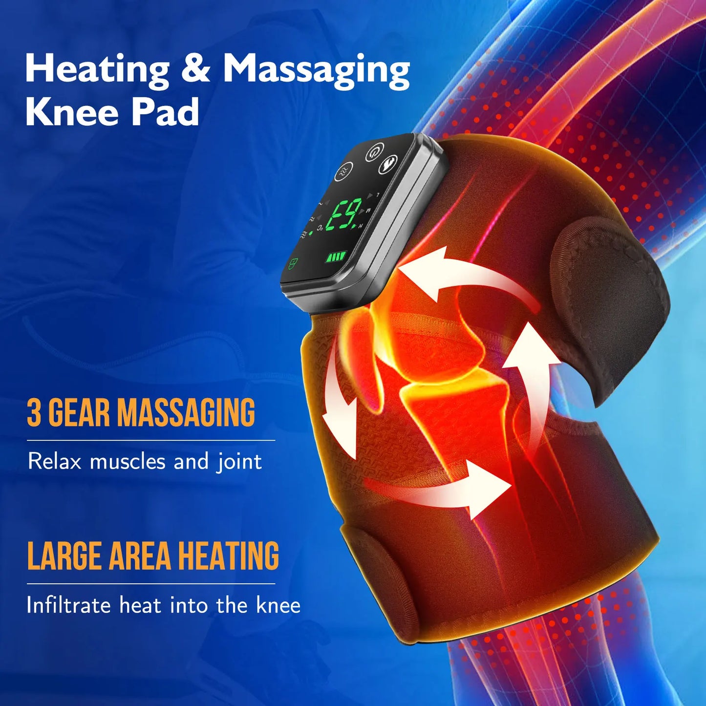 Thermal Knee Massager 3-in-1 Shoulder, Knee, and Elbow Heating Massage Support Brace Rechargeable Vibration Pad Machine Muscle Relaxer