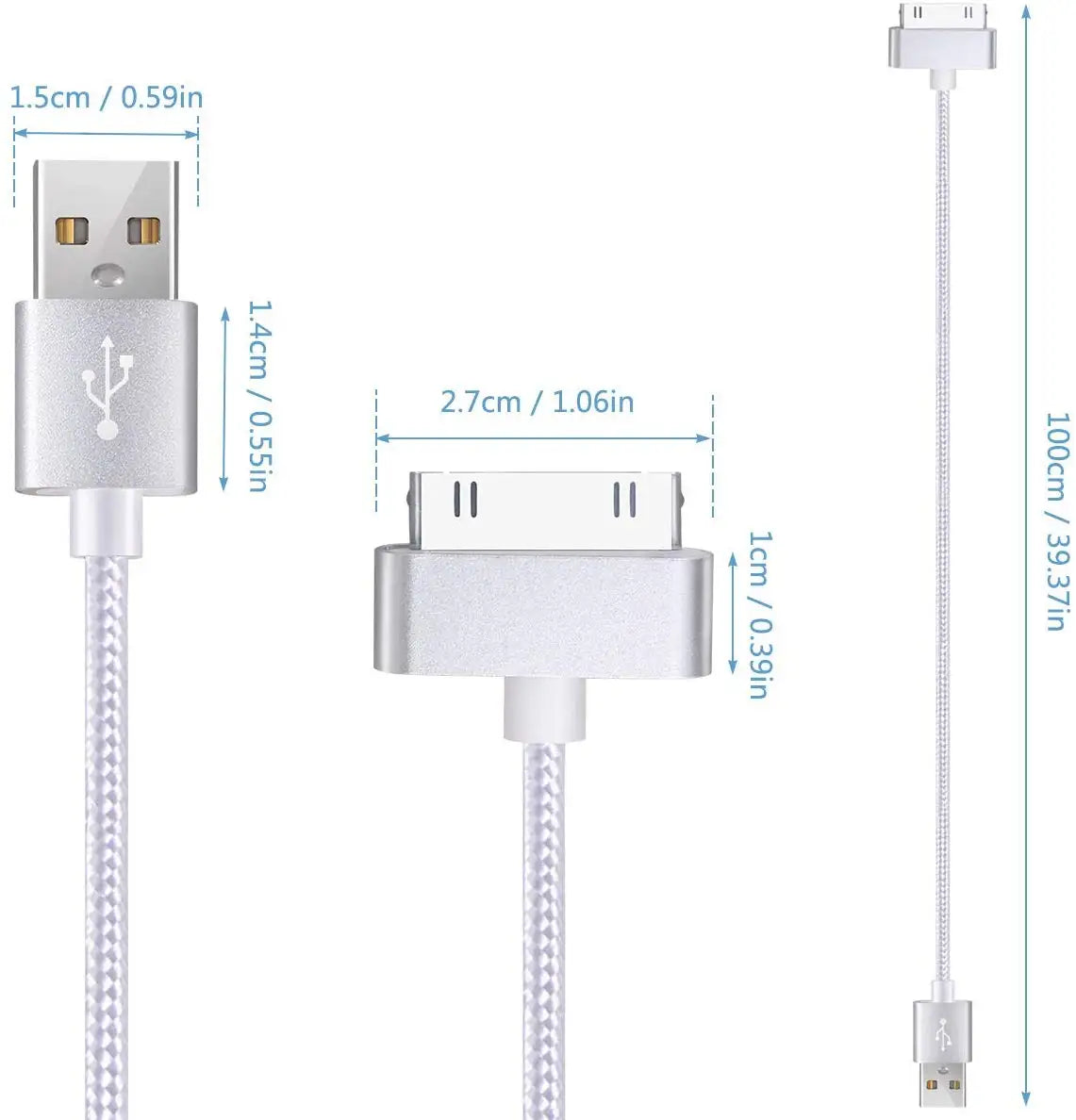 USB Cable Fast Charging for iPhone 4 4s 3GS 3G iPad 1 2 3 iPod Nano touch 30 Pin Original Charger Adapter Data Sync Cord 1m 1.5m