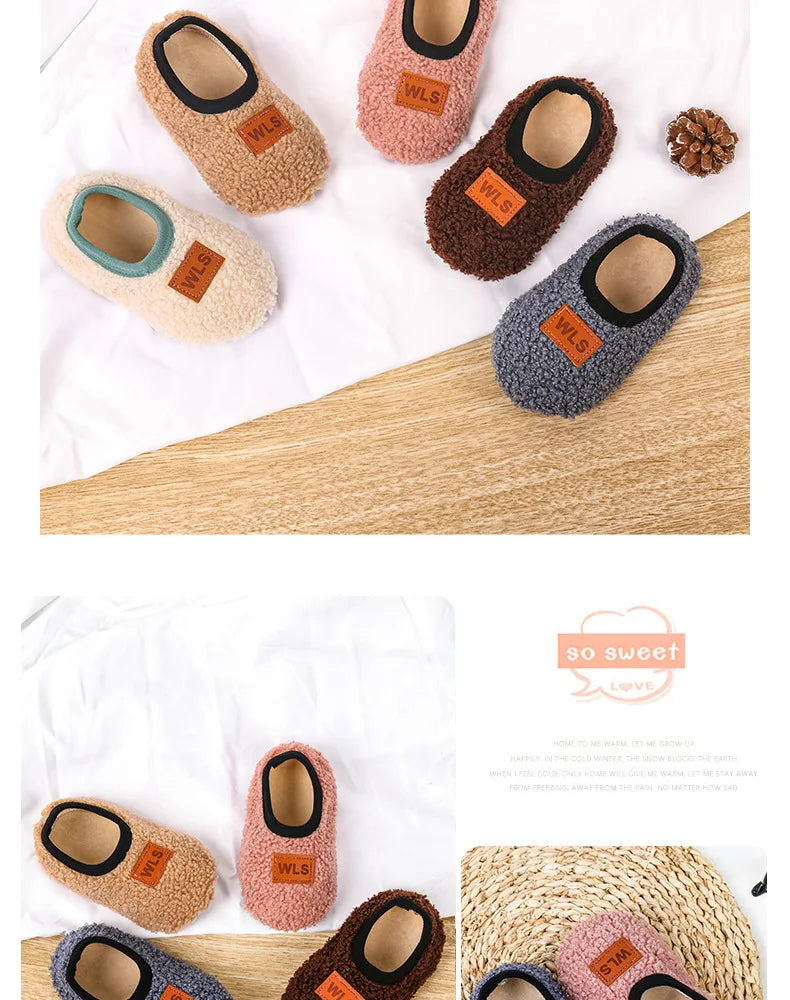 Autumn Winter Warm Baby Slippers, Toddler Plush Floor Sock Shoes, Boys Girls Soft Anti-slip Walking Shoes, Indoor Home Kids Socks