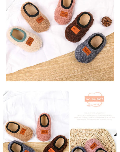 Autumn Winter Warm Baby Slippers, Toddler Plush Floor Sock Shoes, Boys Girls Soft Anti-slip Walking Shoes, Indoor Home Kids Socks