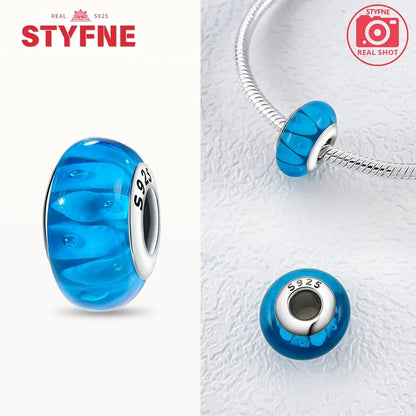 925 Sterling Silver Blue Series Crystal Enamel Murano Charm Bead Fits Original Bracelet for Women DIY Fine Jewelry Gifts
