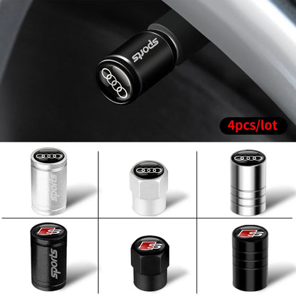 4pcs Aluminum Alloy Styling Car Wheel Tire Air Valve Caps Accessories For Audi Sline A1 A2 A3 A4 A4L A5 A6 A7 A8 A8L TT Q1 Q2 Q3