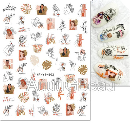 3d Nail Art Decals Tropical Palm Leaves Flowers Laces Faces Adhesive Sliders Nail Stickers Decoration For Nail Manicure
