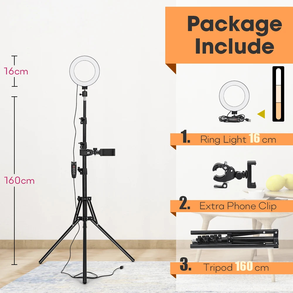 Tripod With LED Ring Light For Phone, Tripod Camera Stand Selfie Photography Light LED Lamp Color Photo Studio For YouTube Live