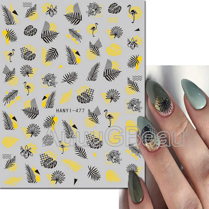 3d Nail Art Decals Tropical Palm Leaves Flowers Laces Faces Adhesive Sliders Nail Stickers Decoration For Nail Manicure