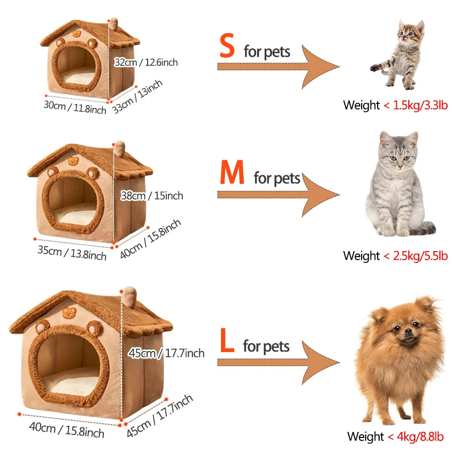 Foldable Pet House, Removable Washable Cat House, Puppy Cave Sofa, Pet Bed House for Extra Small Dogs and Small and Medium Cats