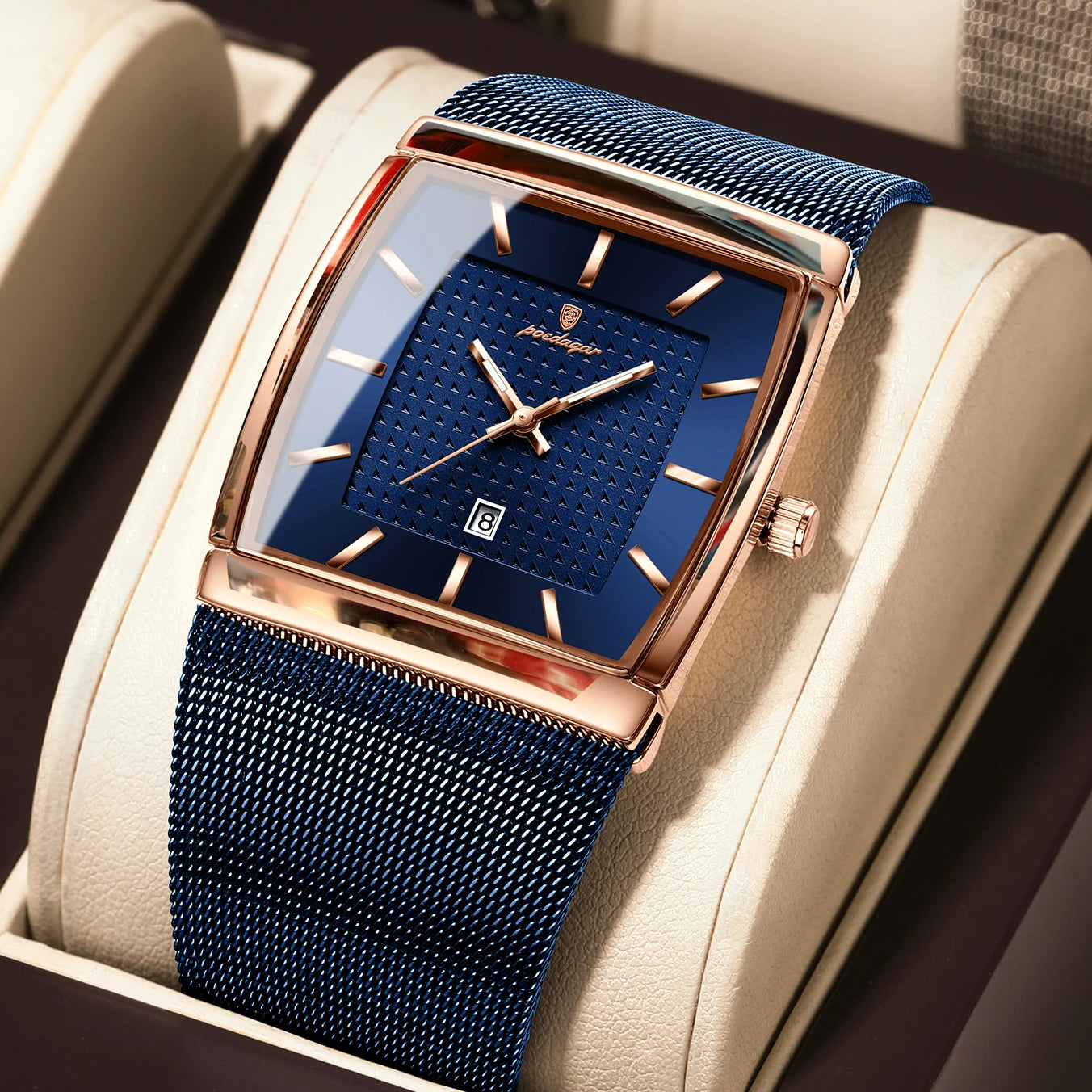 POEDAGAR Fashion Luxury Man Wristwatch Waterproof Luminous Stainless Steel Mesh Men's Watch Date Quartz Business Watches For Men