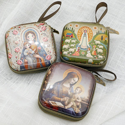 7x7cm, Virgin Mary Jesus Prayer Rosary Bag, Religious Jewelry Storage Box, Articulos Religiosos Catolico
