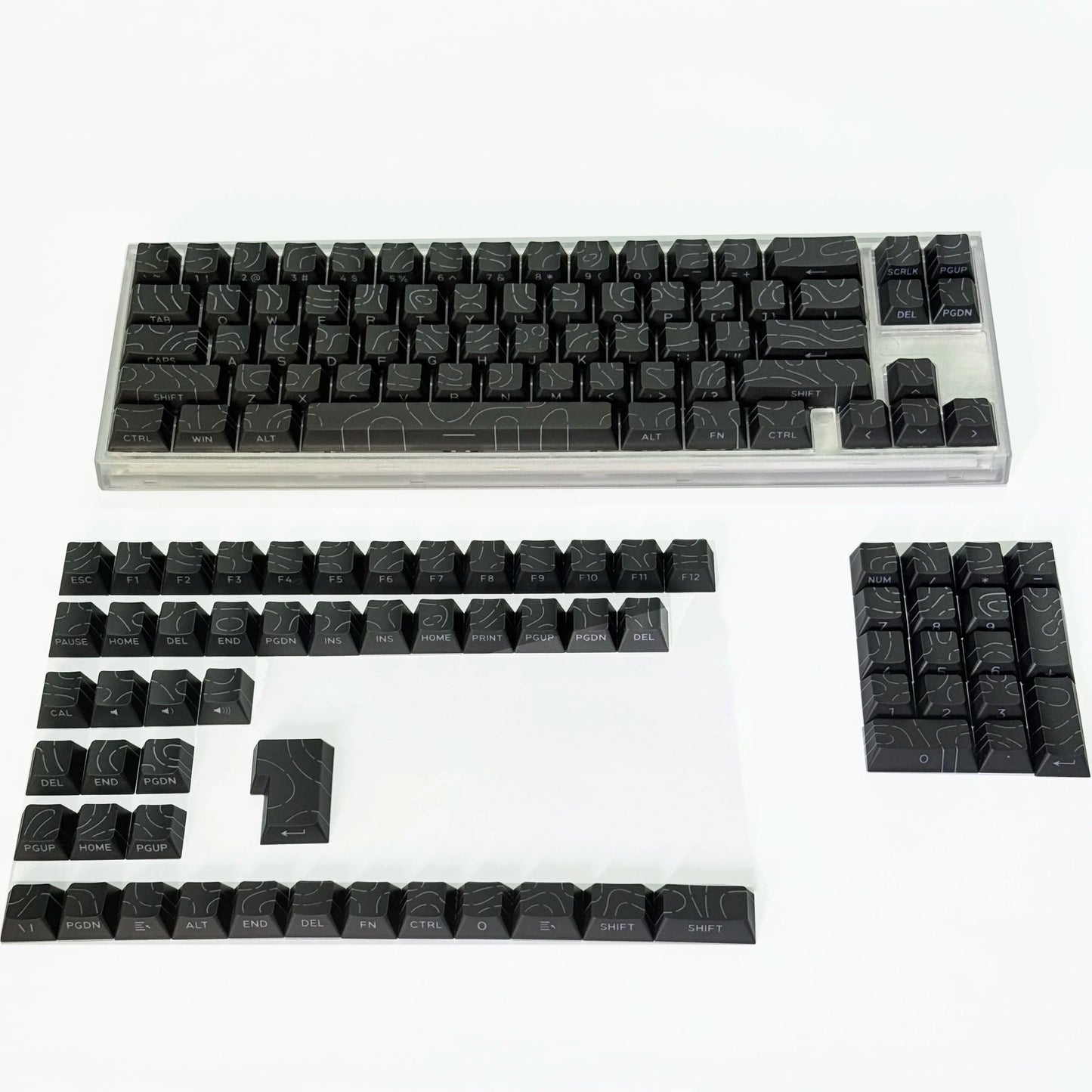 Contour Lines Translucent Keycaps Side Engraving Cherry Profile Black White Key Cap 60 70 80 90 100 Layout Mechanical Keyboard
