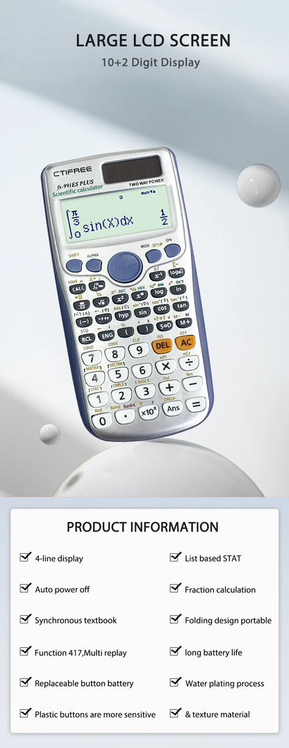 Calculator for FX-991ES-PLUS Original Scientific Calculator 417 Functions for High School University Students Office Coin Battery