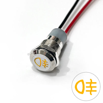 8/12/14MM Waterproof Symbol LED Indicator Light 12V 24V Silver Metal Indicator Turn Signal Pilot Light with Wire Car Dashboard