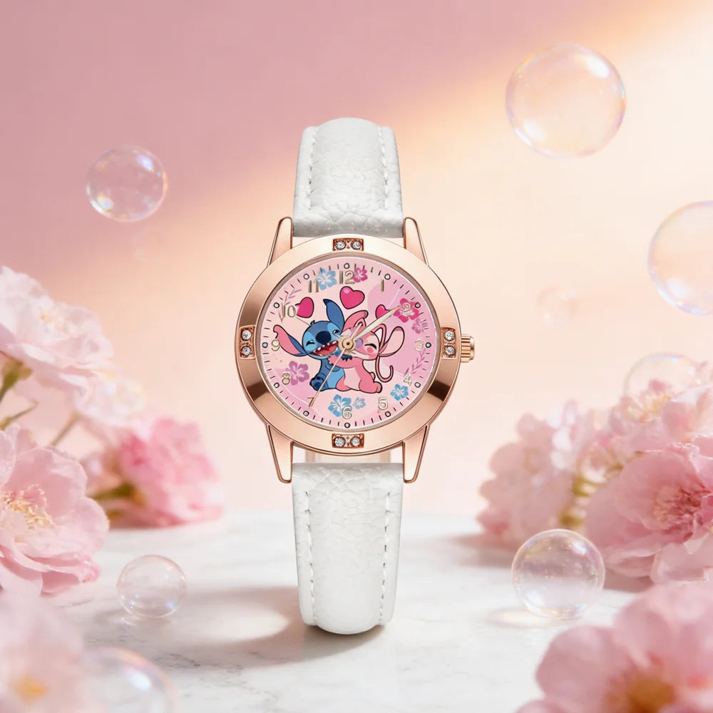 Cartoon Stitch Watches Kids Boys Girls Cute Cartoon Imitation Diamond Wristwatch Belt Student Quartz Watch Children Gifts