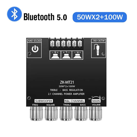 2.1 Channel Bluetooth 5.0, 2.1 Subwoofer Amplifier Board, 50W X 2+100W Power Audio Stereo Amplifier Board Bass AMP AUX
