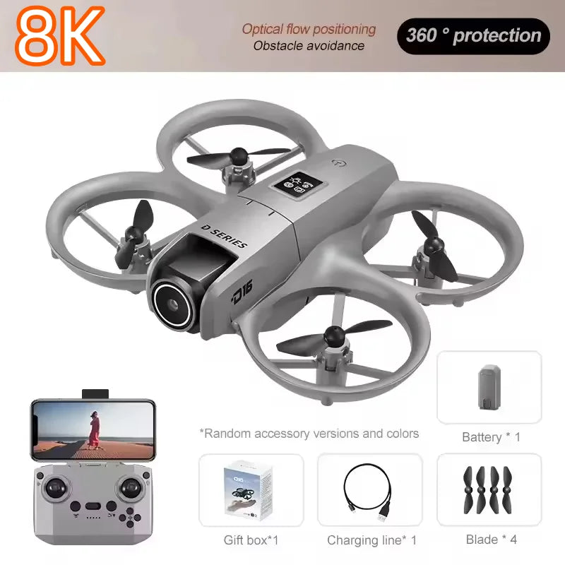 D16 Mini Drone 8K HD Dual Camera Profesional 180° Electric Adjustable GPS Positioning Obstacle avoidance Bushless UAV 2026 New