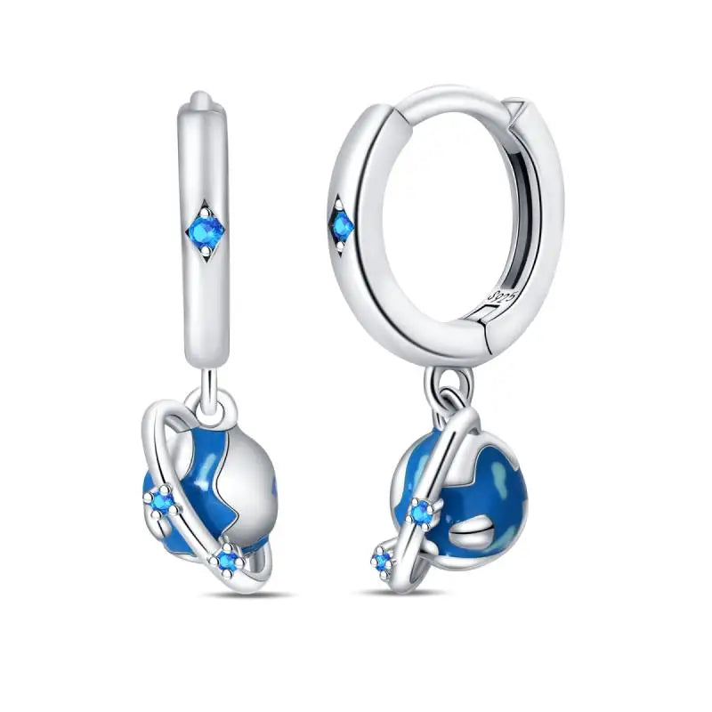 925 Sterling Silver Moon Universe Starry Sky Series Charm Earrings Women Blue Shiny Zircon Daily Wear Jewelry