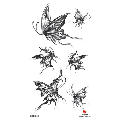 Black Flower Waterproof Temporary Tattoo Sticker, Beauty Butterfly Rose for Women, 3D Flash Body Arm Art Washable Fake Tattoos