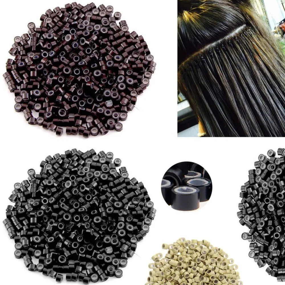 1000Pcs, Hair Extentions Micro Rings Links Beads, 5mm Silicone Lined Beads for Human Hair Extensions Tool-Multi-colored