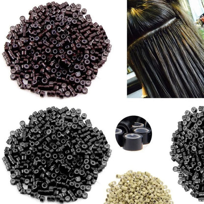 1000Pcs, Hair Extentions Micro Rings Links Beads, 5mm Silicone Lined Beads for Human Hair Extensions Tool-Multi-colored