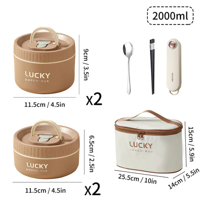 WORTHBUY Portable Insulated Lunch Box 304 Stainless Steel Bento Box With Cutlery&Thermal Bag Microwave Leak-proof Food Container