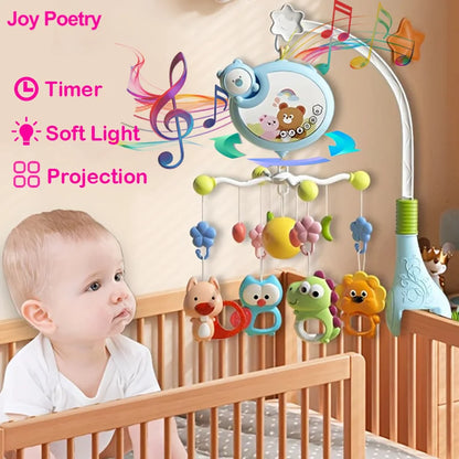 360° Musical Baby Crib Mobile Rotating Night Light Bed Bell Toy Four Speed Timing Hanging Infant Newborn Rattle Bedside Gift