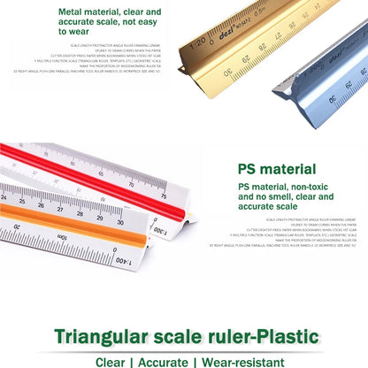 30cm Triangular Scale Ruler 1:20-1:500 Metal Plastic Straight Ruler Metric Architect Engineer Accurate Drafting Measure Tool