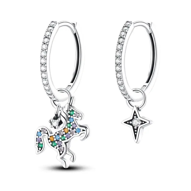 925 Sterling Silver Moon Universe Starry Sky Series Charm Earrings Women Blue Shiny Zircon Daily Wear Jewelry