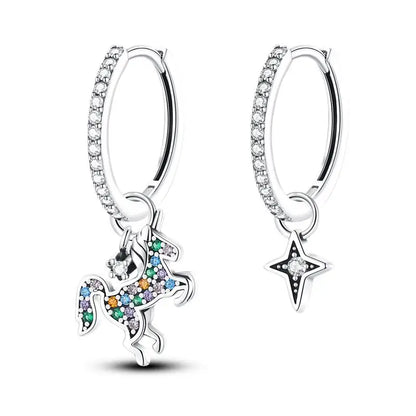 925 Sterling Silver Moon Universe Starry Sky Series Charm Earrings Women Blue Shiny Zircon Daily Wear Jewelry