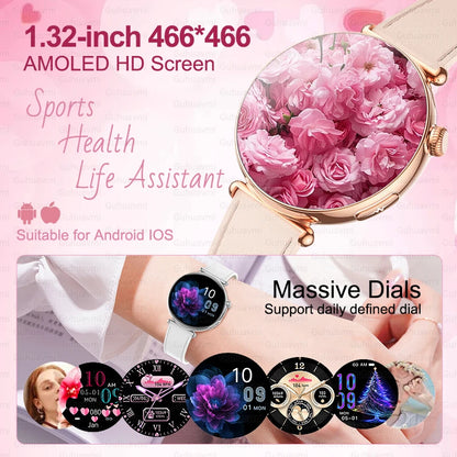 1.32''AMOLED Screen Women Smartwatch Call ECG Sport Watch Blood Pressure Micro Physical Examination DIY Dial Smart Watches Woman