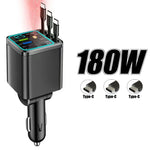 KEBIDUMEI 180W Car Charger PD30W USB 3.1A Phone Charger Digital Display Fast Charging Retractable Cable Adapter Car Accessories