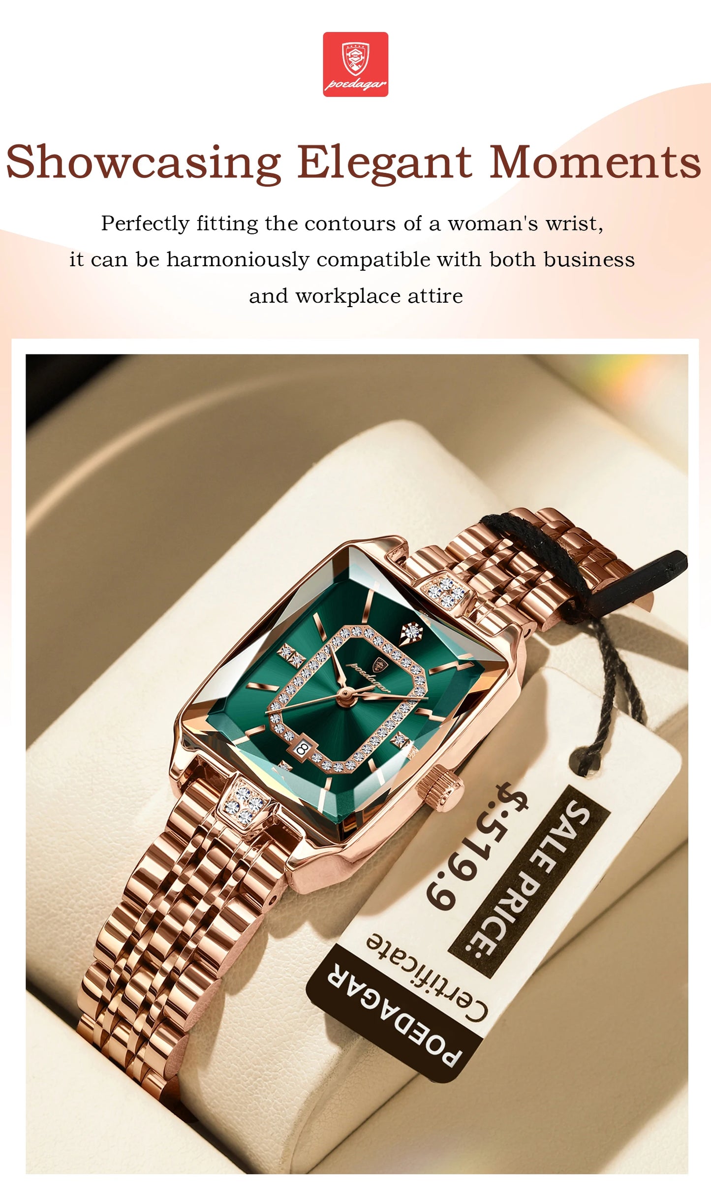 Luxury Watch For Woman, Waterproof Calendar High Quality Ladies Watch, Stainless Steel Quartz Women's Watches With Elegant Box, POEDAGAR