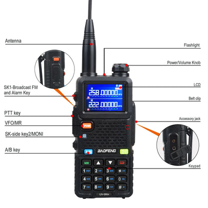 Baofeng UV-5RH Tri-band Walkie Talkie UHF 400-520MHz VHF136-174MHz 200-260MHz Wireless Fast Copy One Channel 7W 999Ch FM Radio