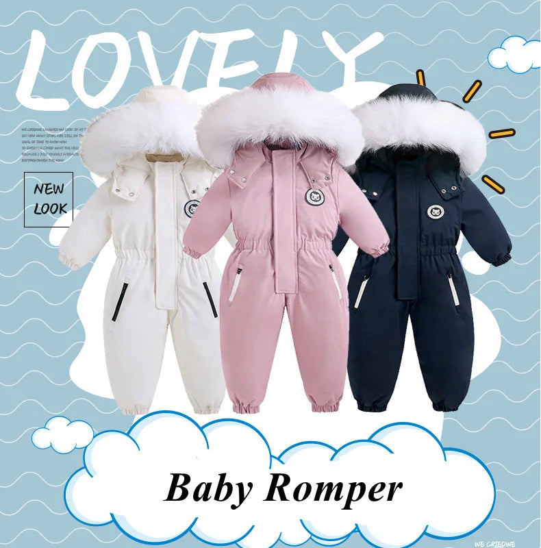-30 Winter Ski Suit Plus Velvet Baby Jumpsuit Boy Overalls Warm Kids toddler girl Clothes Children Clothing coat infant overcoat