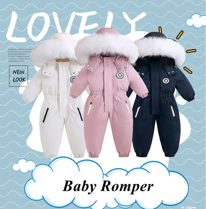 -30 Winter Ski Suit Plus Velvet Baby Jumpsuit Boy Overalls Warm Kids toddler girl Clothes Children Clothing coat infant overcoat