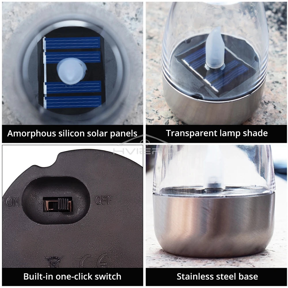 Solar Light LED Stainless Steel Candle, Outdoor Courtyard Decorative Atmosphere Night Lights Halloween Candlelight, Dinner Lamping