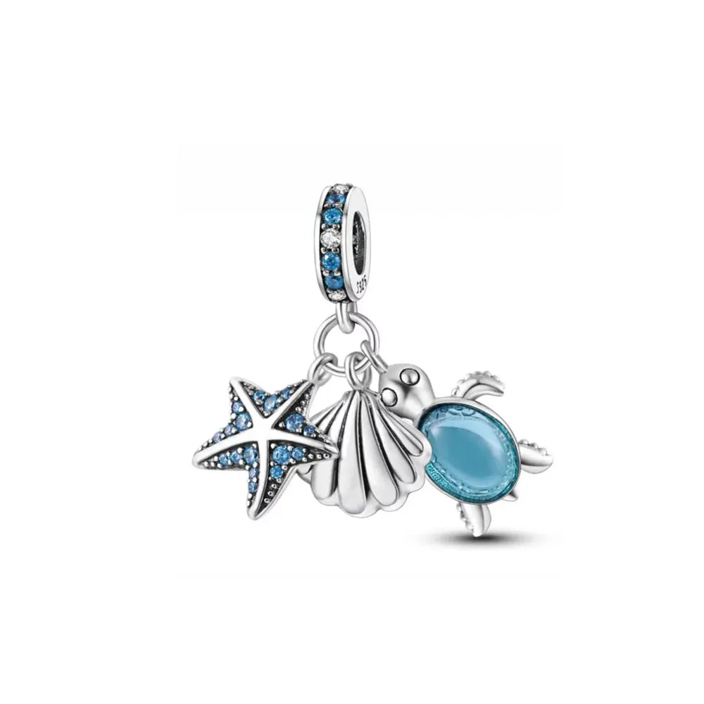 New 925 Silver Octopus crab Charm Bead Sea turtle starfish Seahorse dolphin Pendant Fit Original Bracelet Women DIY Jewelry Gift