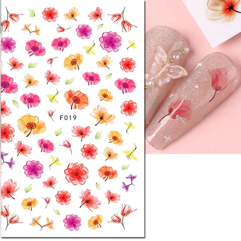 3d Nail Art Decals Tropical Palm Leaves Flowers Laces Faces Adhesive Sliders Nail Stickers Decoration For Nail Manicure