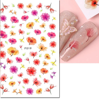3d Nail Art Decals Tropical Palm Leaves Flowers Laces Faces Adhesive Sliders Nail Stickers Decoration For Nail Manicure