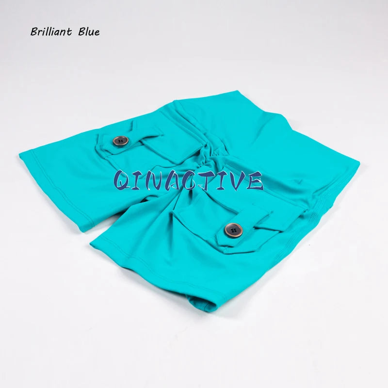 Pantalones Cortos de Yoga QINACTIVE para Mujer con Bolsillos, Fruncidos en los Glúteos, Mallas de Gimnasio de Cintura Alta con Efecto Push Up, Pantalones Cortos Deportivos Sexy para Glúteos, Fitness