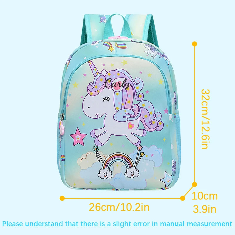 Embroidered Custom Cute Cartoon Rainbow Unicorn Print, Available in 4 Colors, Stylish Double-Shoulder Backpack, Casual Backpack